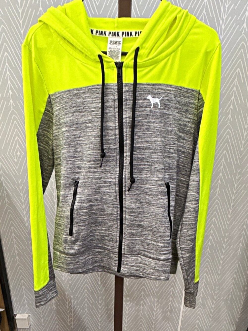 PINK Victoria's Secret Women's L Gray/Yellow Colorblock Full Zip Hoodie
